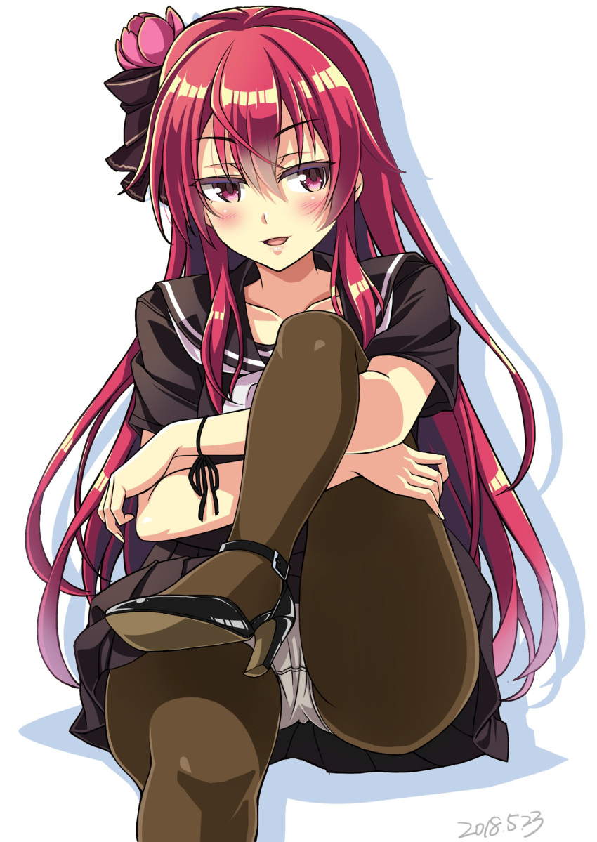 1girl, :d, absurdres, alternate_costume, black_bow, black_footwear, black_legwear, black_sailor_collar