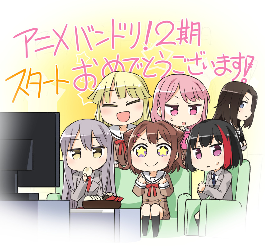>:), 6+girls, :<, :o, absurdres, armchair, bang_dream!, bang_dream!_girls_band_party!