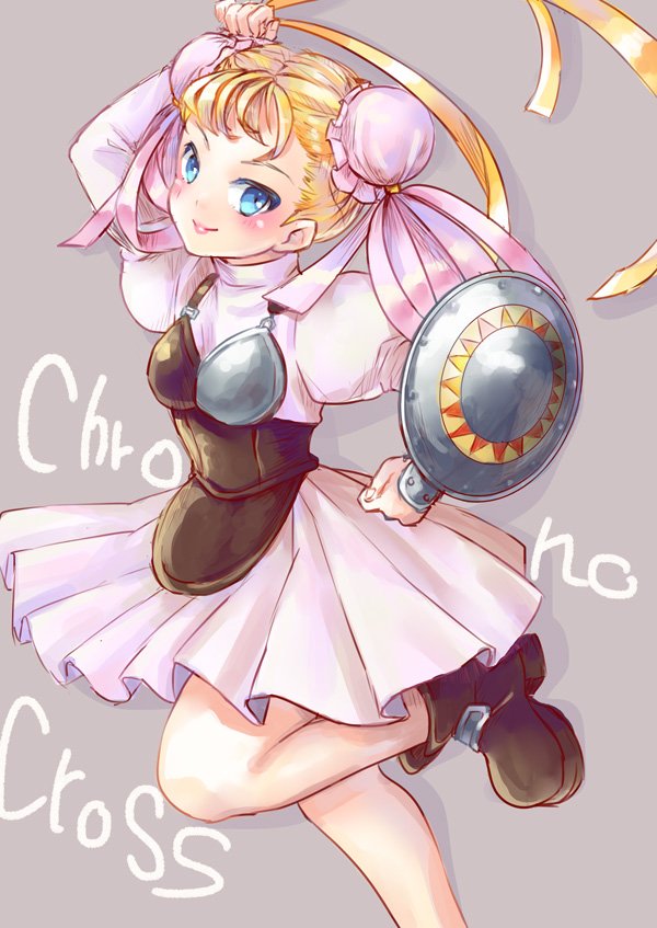 1girl, blonde_hair, blue_eyes, breasts, bun_cover, child, chrono_cross, closed_mouth