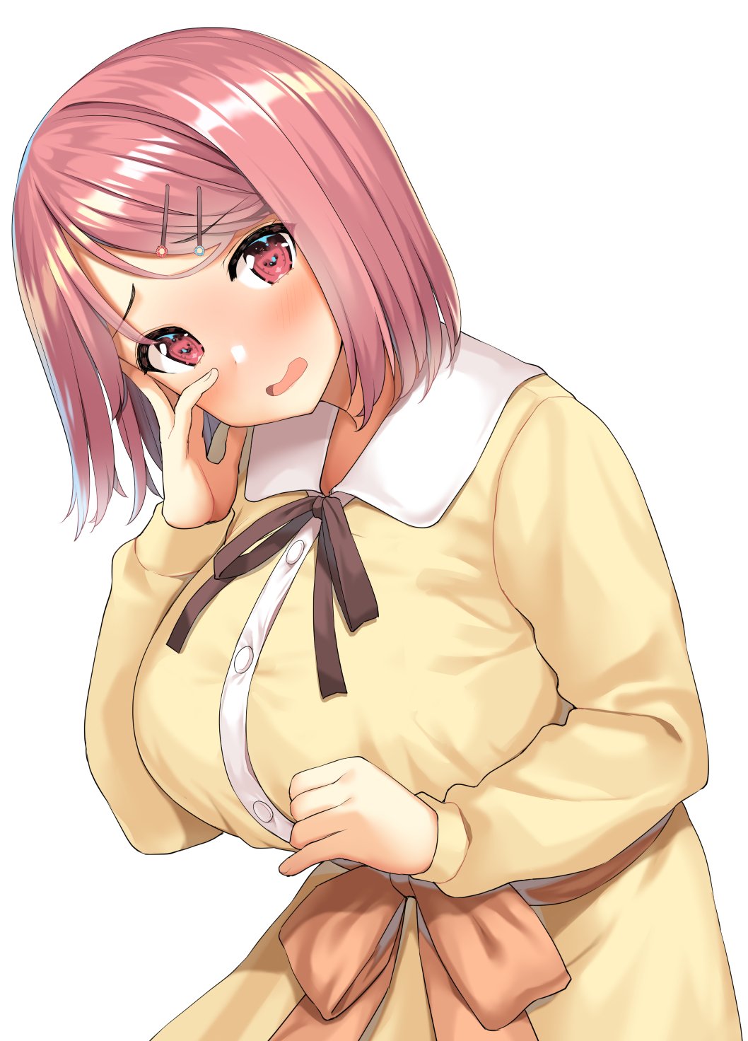 1girl, alternate_costume, alternate_hairstyle, blush, body_mahattaya_ginga, breasts, bursting_breasts, buttons