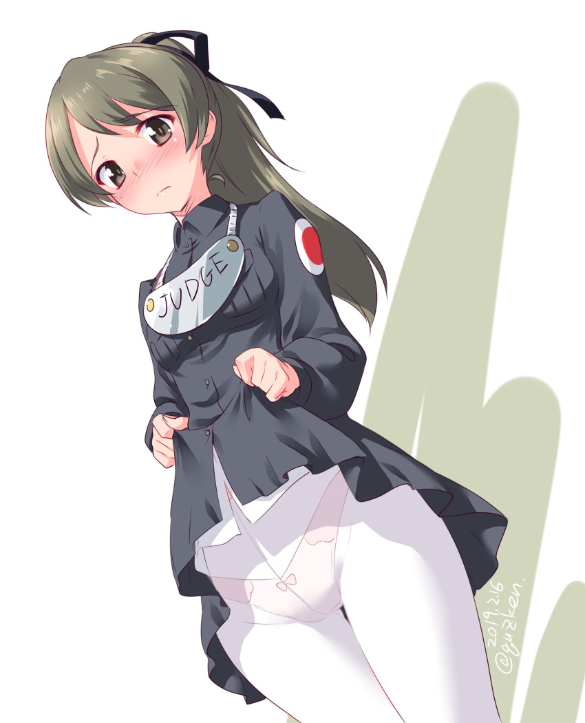 1girl, alternate_hair_length, alternate_hairstyle, bangs, belt, black_dress, black_ribbon, blush