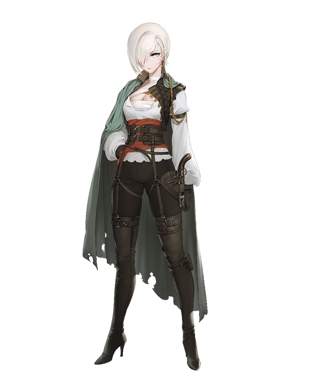 1girl, adelaide_de_broglie_(seijo_senki), antique_firearm, arm_at_side, arm_belt, bandage, belt, black_footwear
