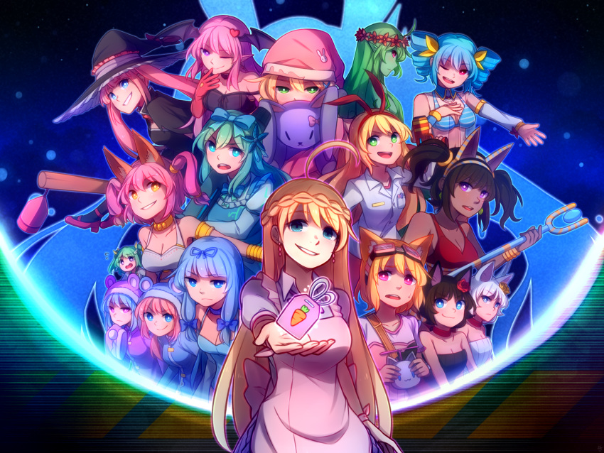 6+girls, :d, :o, ;), ;d, ahoge, animal_ears, animal_hood