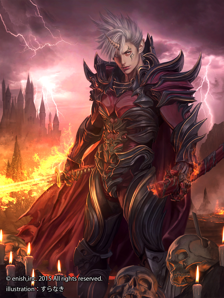 1boy, armor, bahamut_crisis, candle, cape, castle, company_name, dated