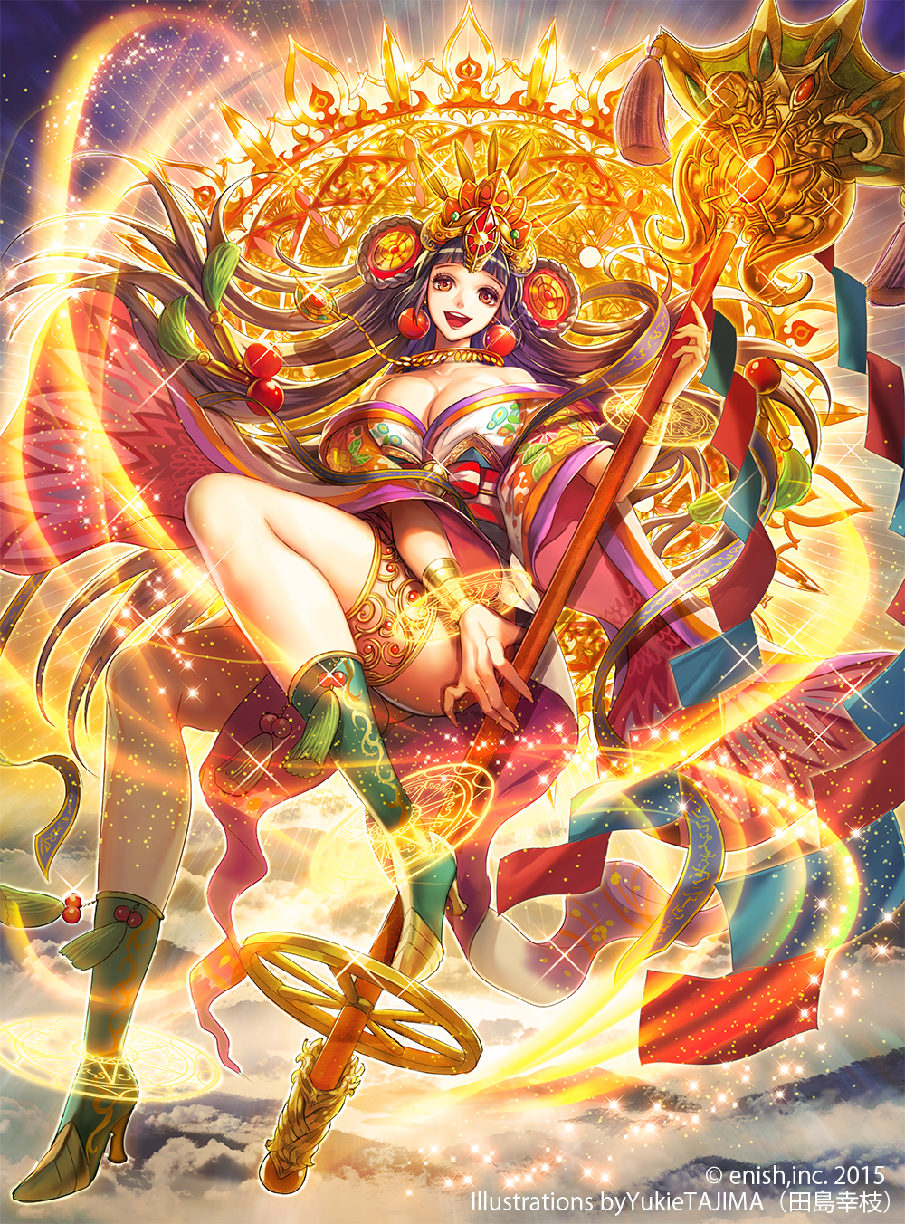 1girl, :d, artist_name, bad_anatomy, bahamut_crisis, boots, bracelet, breasts