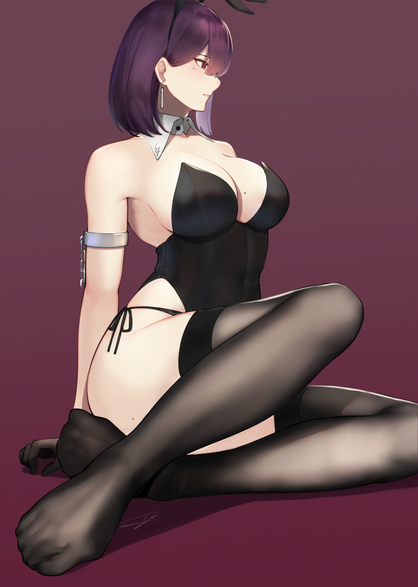 1girl, absurdres, animal_ears, armlet, bangs, bare_shoulders, black_gloves, black_legwear