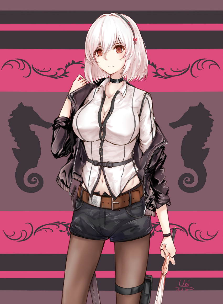 1girl, absurdres, alternate_costume, azur_lane, bangs, belt, breasts, buttons