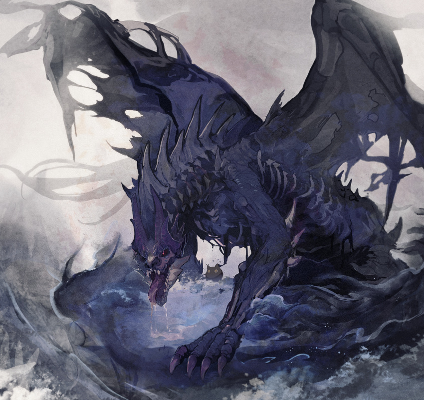 brown_sky, day, dragon, murok, no_humans, open_mouth, outdoors, pixiv_fantasia_last_saga