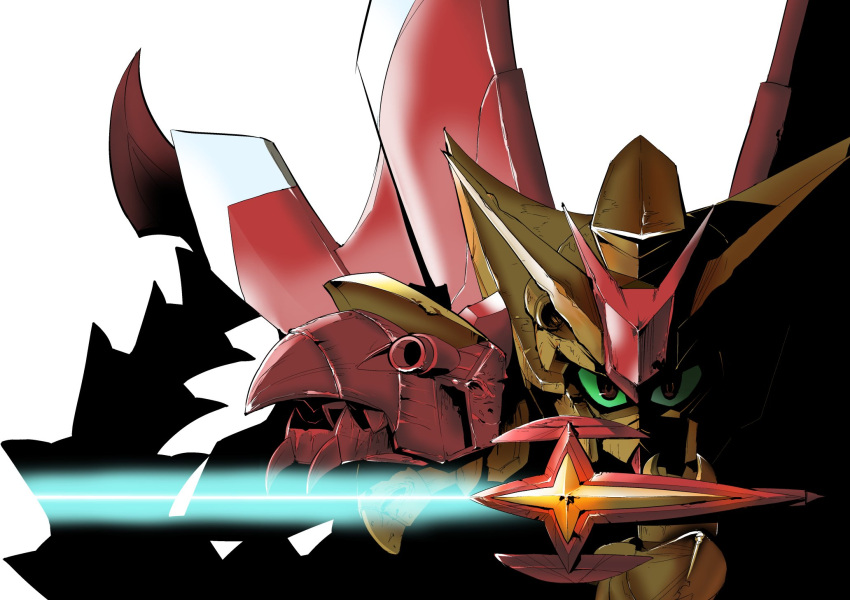 chibi, glowing, glowing_sword, glowing_weapon, gundam, highres, holding, holding_sword