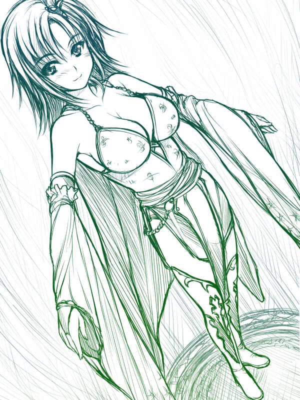 armpits, bare_shoulders, blush, boots, breasts, bridal_gauntlets, cleavage, detached_sleeves