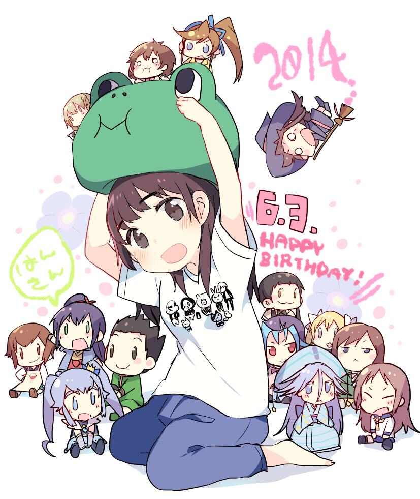 0_0, 1boy, 2014, 6+girls, :<>, :3, :d, ame_(bushiroad)