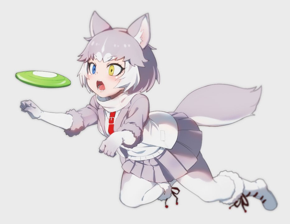 1girl, animal_ear_fluff, animal_ears, blue_eyes, boots, commentary, dog_(mixed_breed)_(kemono_friends), dog_ears
