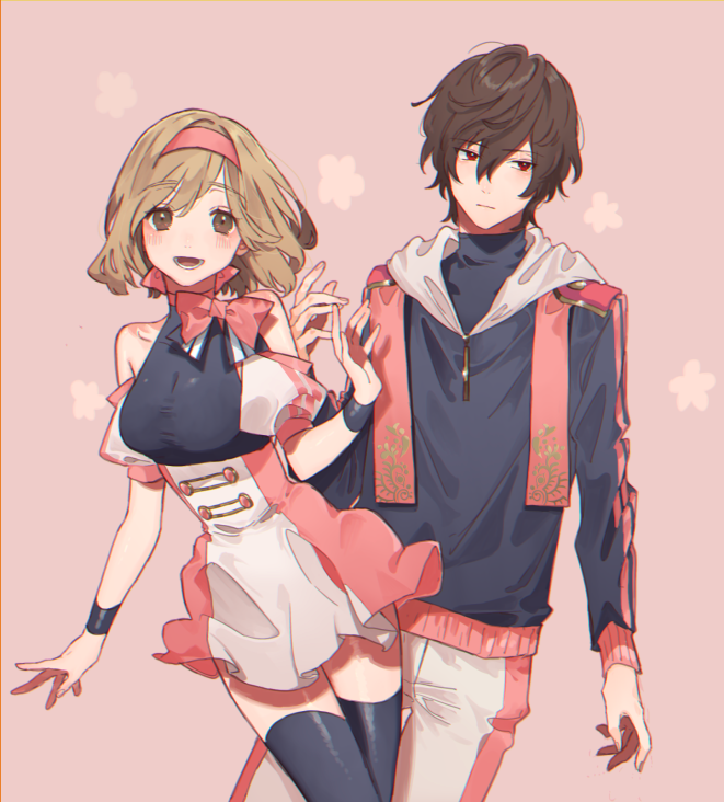 1boy, 1girl, blonde_hair, blush, breasts, brown_eyes, brown_hair, djeeta_(granblue_fantasy)