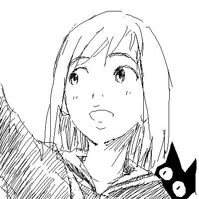 close-up, face, flcl, long_hair, lowres, mamimi, monochrome, mya, oekaki, samejima, samejima_mamimi, school_uniform, serafuku, short_hair, takkun