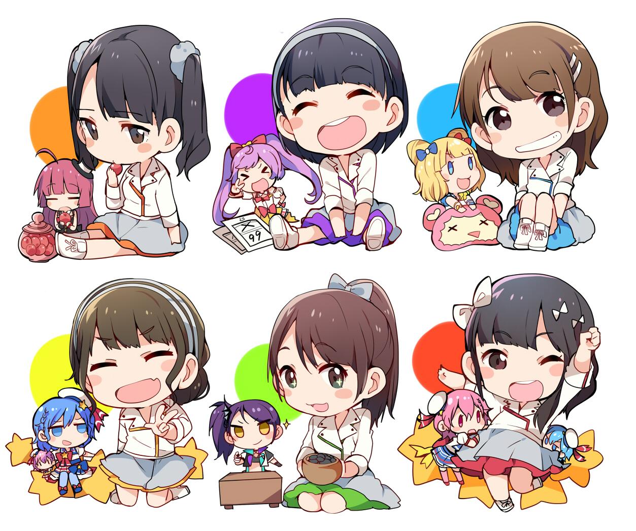>:), >_<, 0_0, 6+girls, :d, ;d, ^_^, ahoge