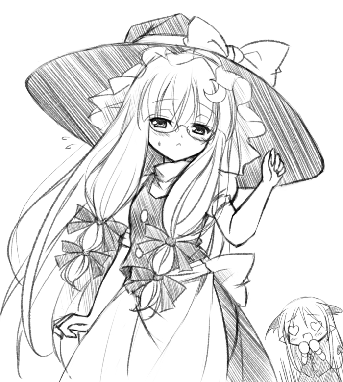 :<, :d, apron, bat_wings, bespectacled, blush, bow, chibi