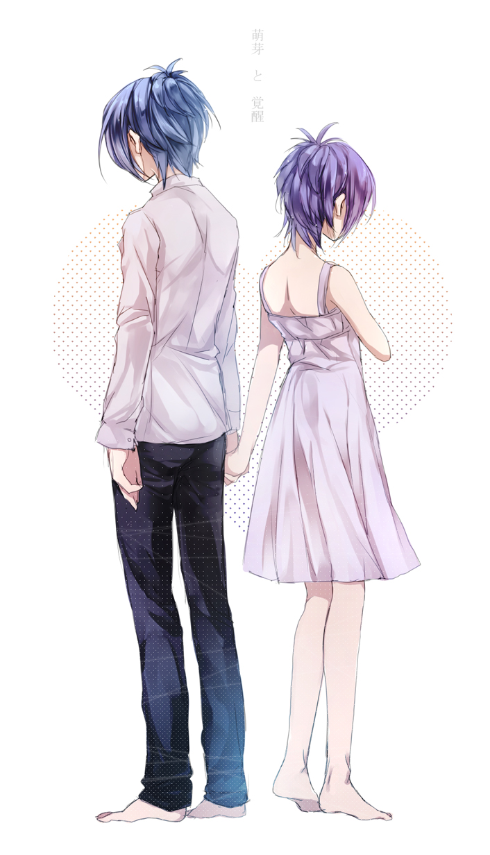 1boy, 1girl, blue_hair, chrome_dokuro, commentary_request, dress, highres, katekyo_hitman_reborn