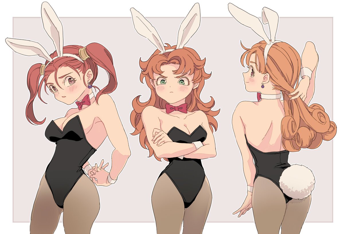 alena_(dq4), alternate_legwear, ass, blush, breasts, brown_hair, bunny_girl, cleavage