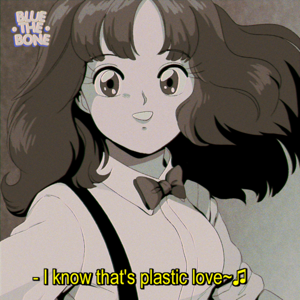 1girl, 90s, artist_name, bangs, beamed_eighth_notes, black_hair, black_neckwear, bluethebone, bow, bowtie, collared_shirt, dress_shirt, english_text, eyebrows_visible_through_hair, fake_screenshot, grey_background, greyscale, long_hair, looking_at_viewer, meme, monochrome, musical_note, oldschool, parted_lips, real_life, shirt, smile, solo, subtitled, suspenders, takeuchi_mariya, upper_body, white_shirt