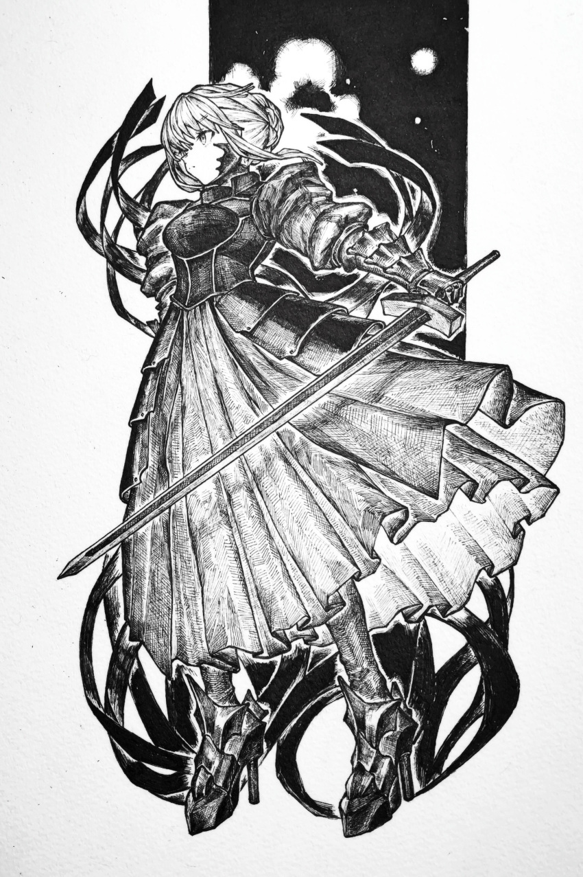 1girl, absurdres, armor, armored_dress, armored_gloves, artoria_pendragon_(all), bangs, black_dress