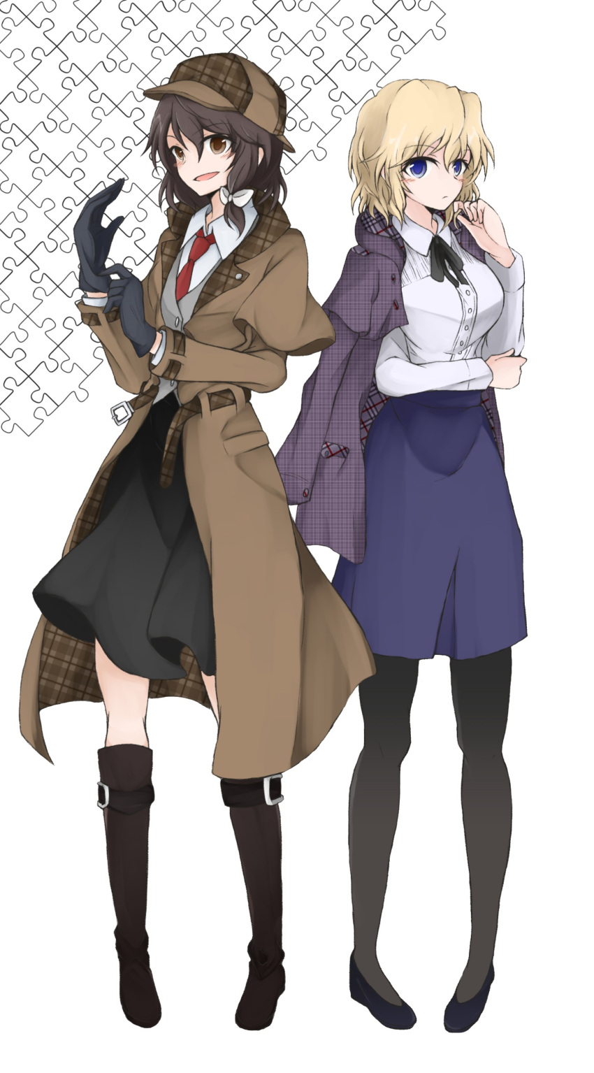 2girls, absurdres, boots, denciu, highres, maribel_hearn, multiple_girls, touhou