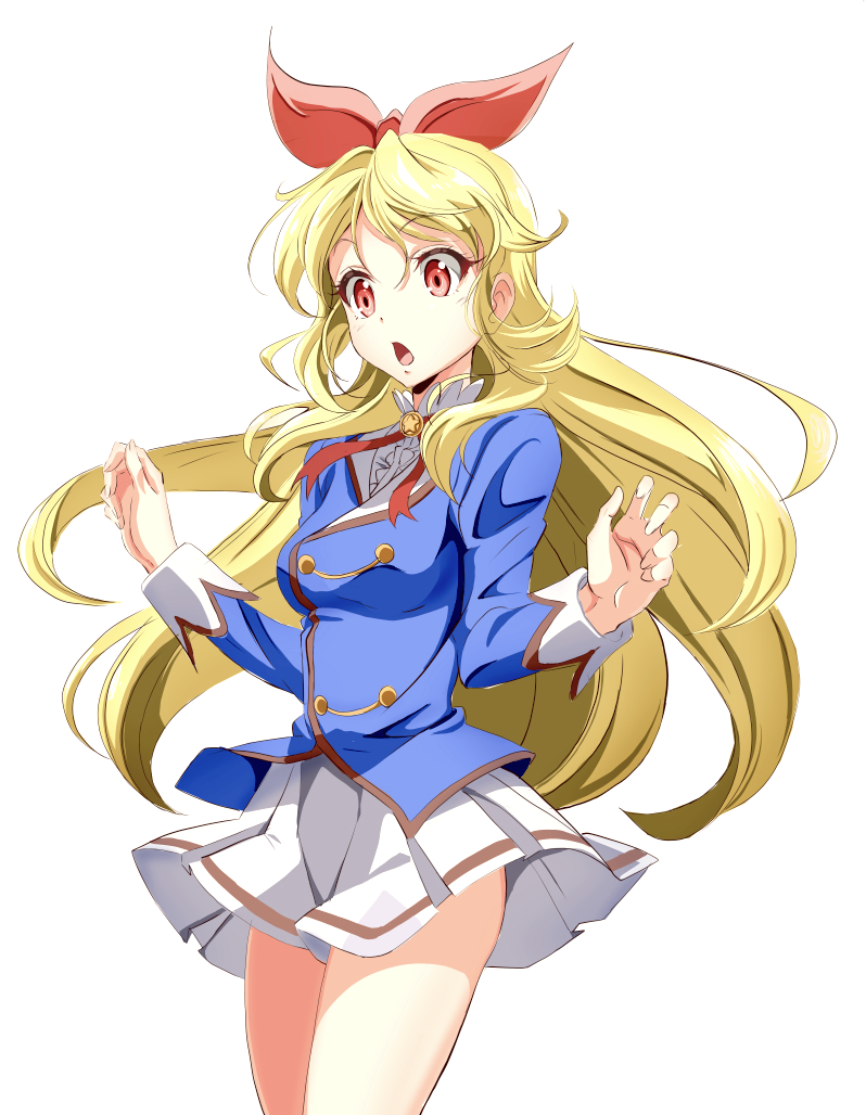 1girl, :o, aikatsu!, aikatsu!_(series), blonde_hair, blue_jacket, bow, dress_shirt