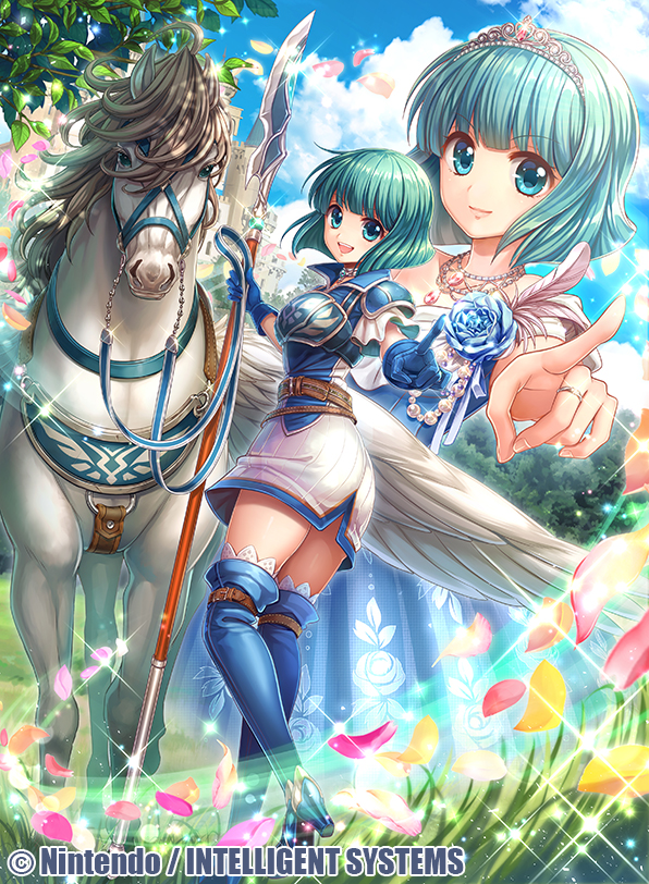 1girl, blue_eyes, blue_hair, boots, castle, celdia, clouds, feathered_wings
