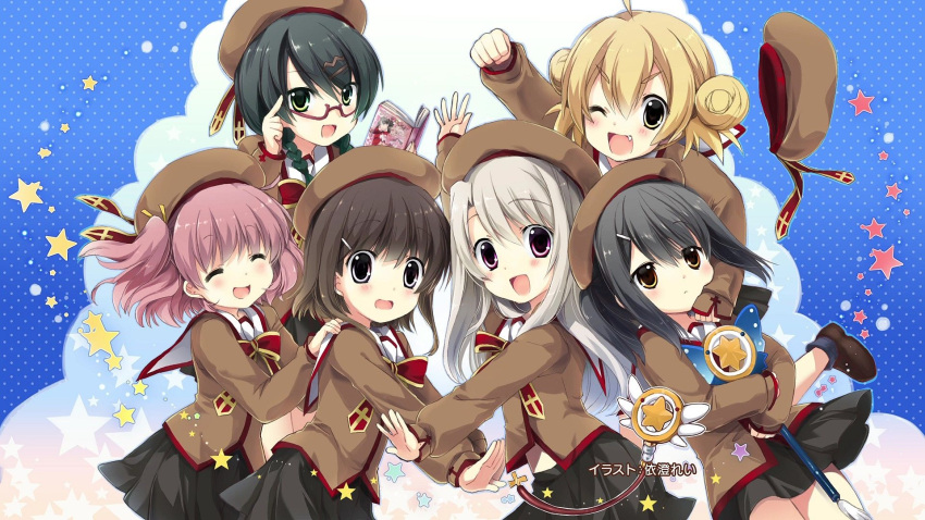 artist_name, black_hair, blonde_hair, character_request, double_bun, end_card, fang, fate/kaleid_liner_prisma_illya