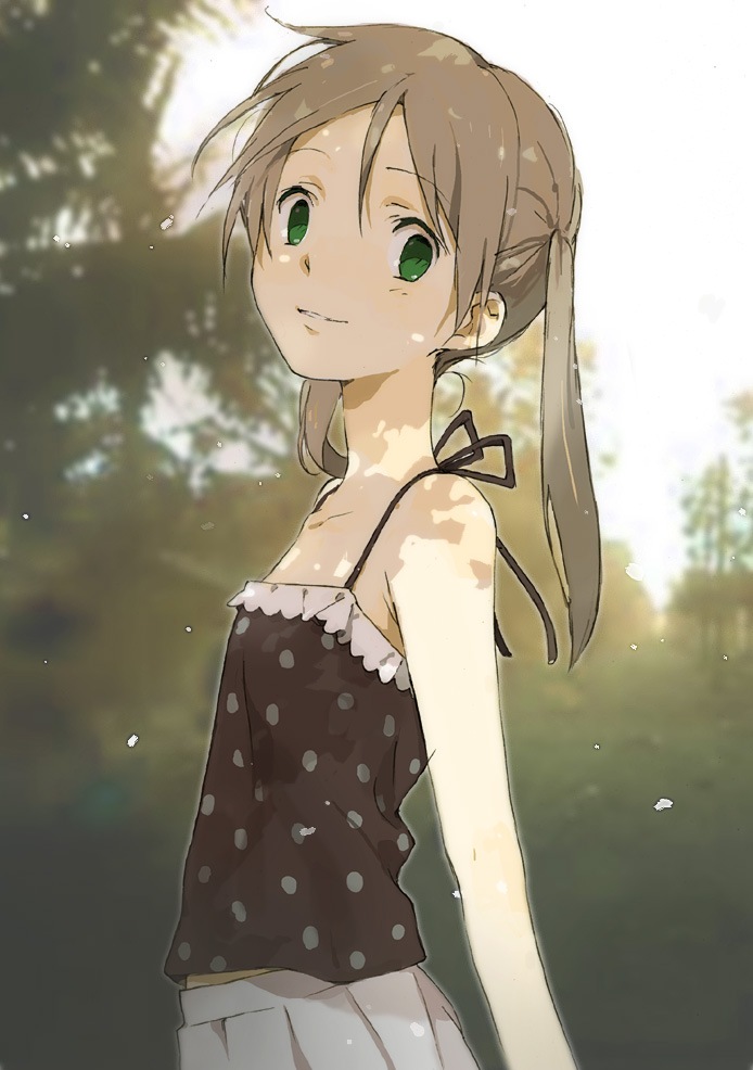 camisole, casual, face, flat_chest, green_eyes, maka_albarn, maka_arubaan, nature