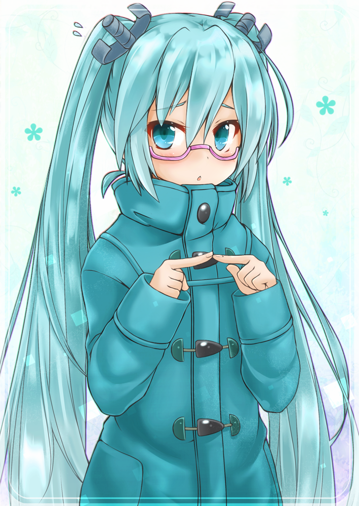 1girl, :o, akino_coto, aqua_eyes, aqua_hair, bangs, blush, coat