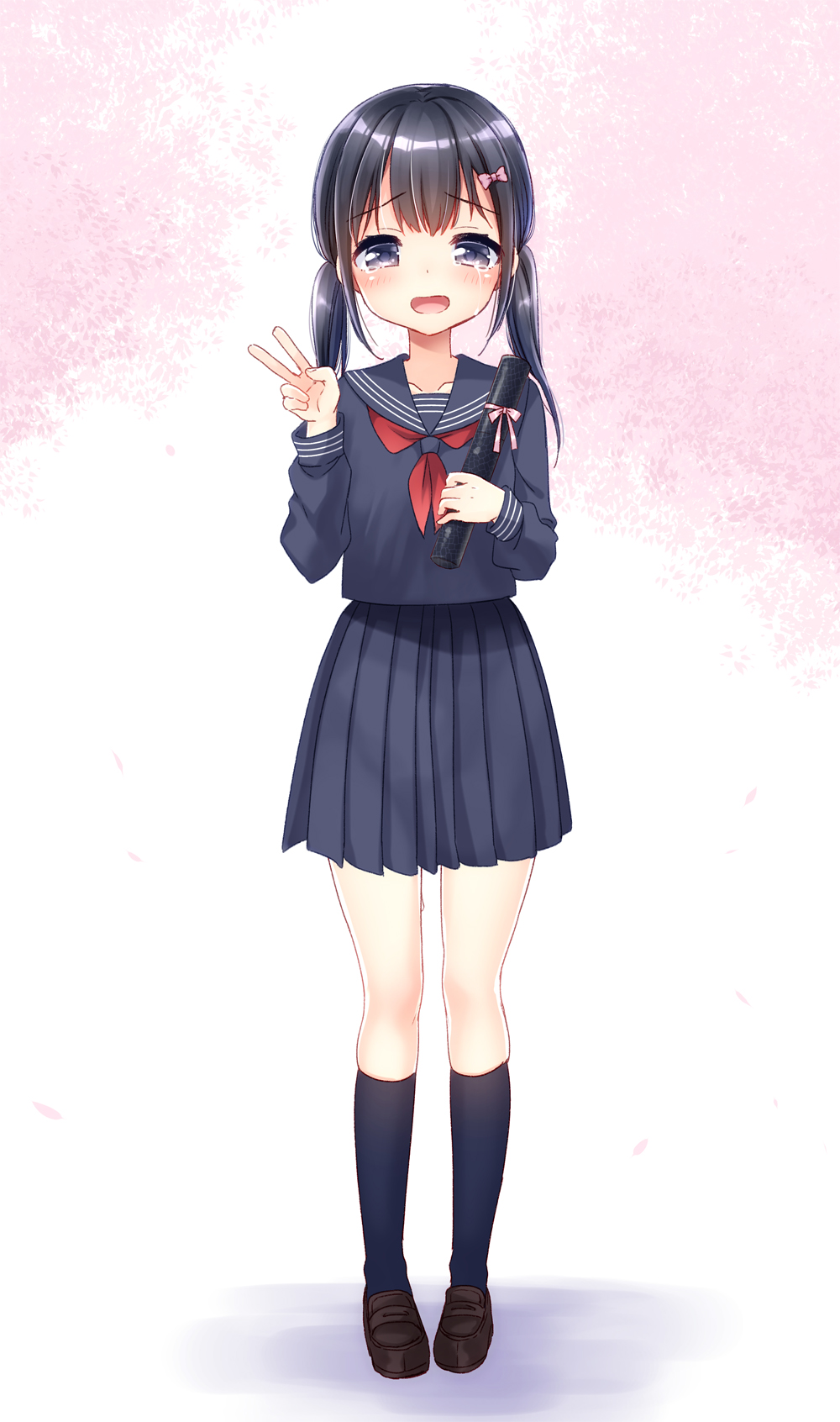 1girl, aichi_shiho, black_eyes, black_hair, black_legwear, black_shirt, black_skirt, brown_footwear