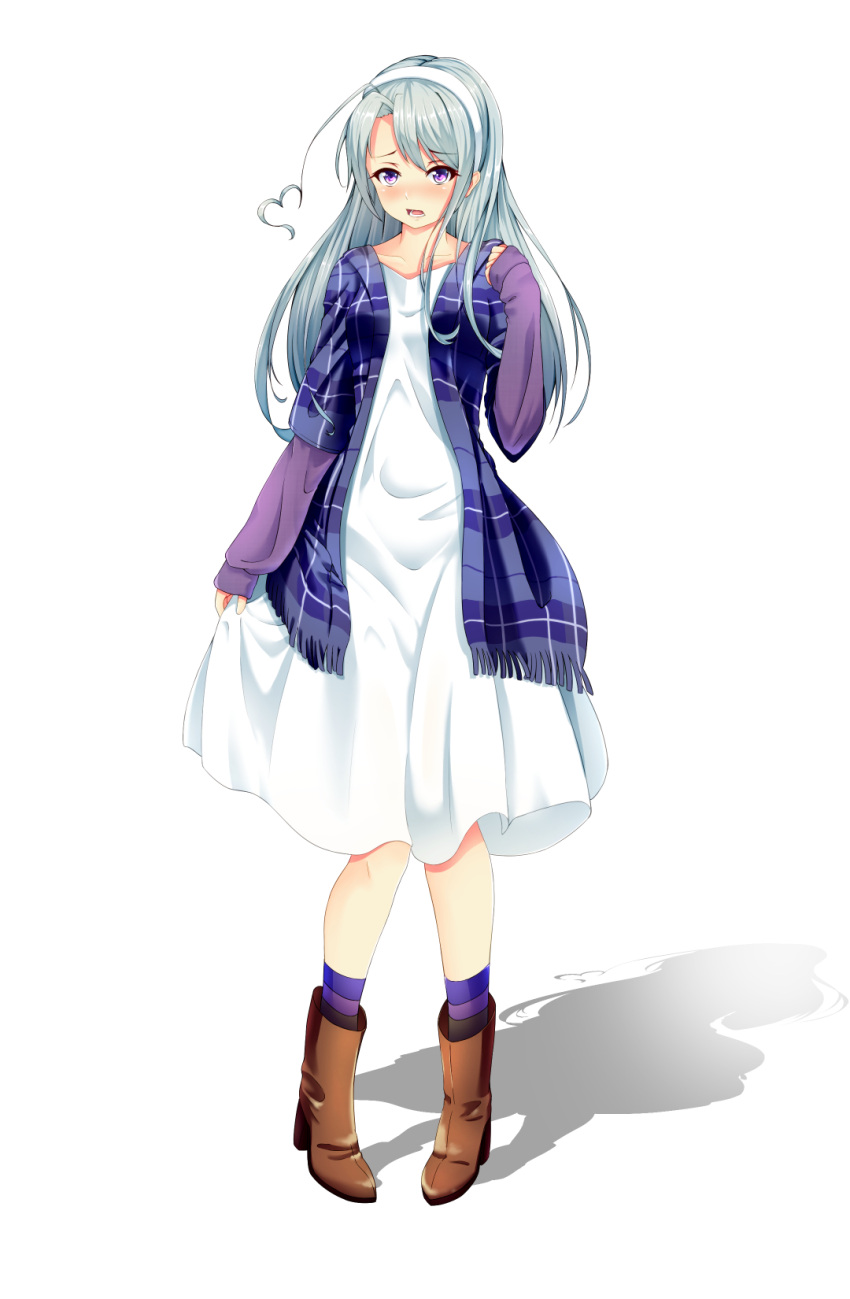 ahoge, alternate_costume, boots, casual, dress, fukurou_(hukurou), hairband, heart_ahoge