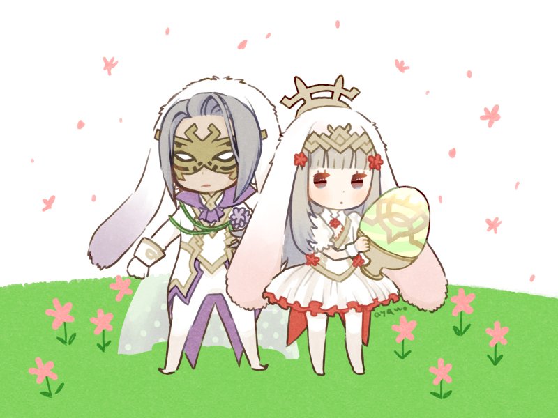 1boy, 1girl, animal_ears, artist_name, ayawo, brother_and_sister, chibi, closed_mouth