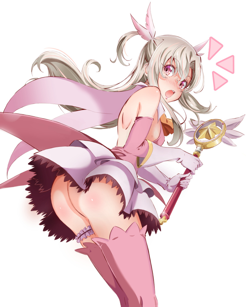 1girl, :o, ass, backless_outfit, blush, boots, breasts, detached_sleeves