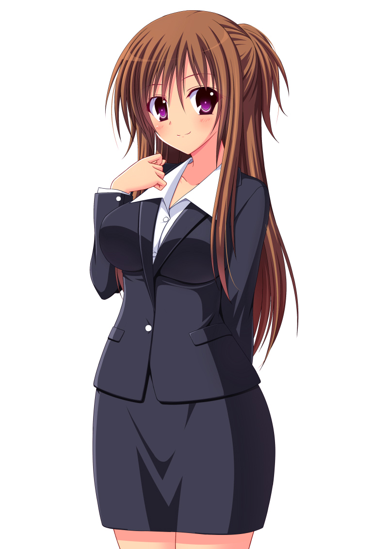 1girl, breasts, brown_hair, formal, large_breasts, long_hair, long_sleeves, original