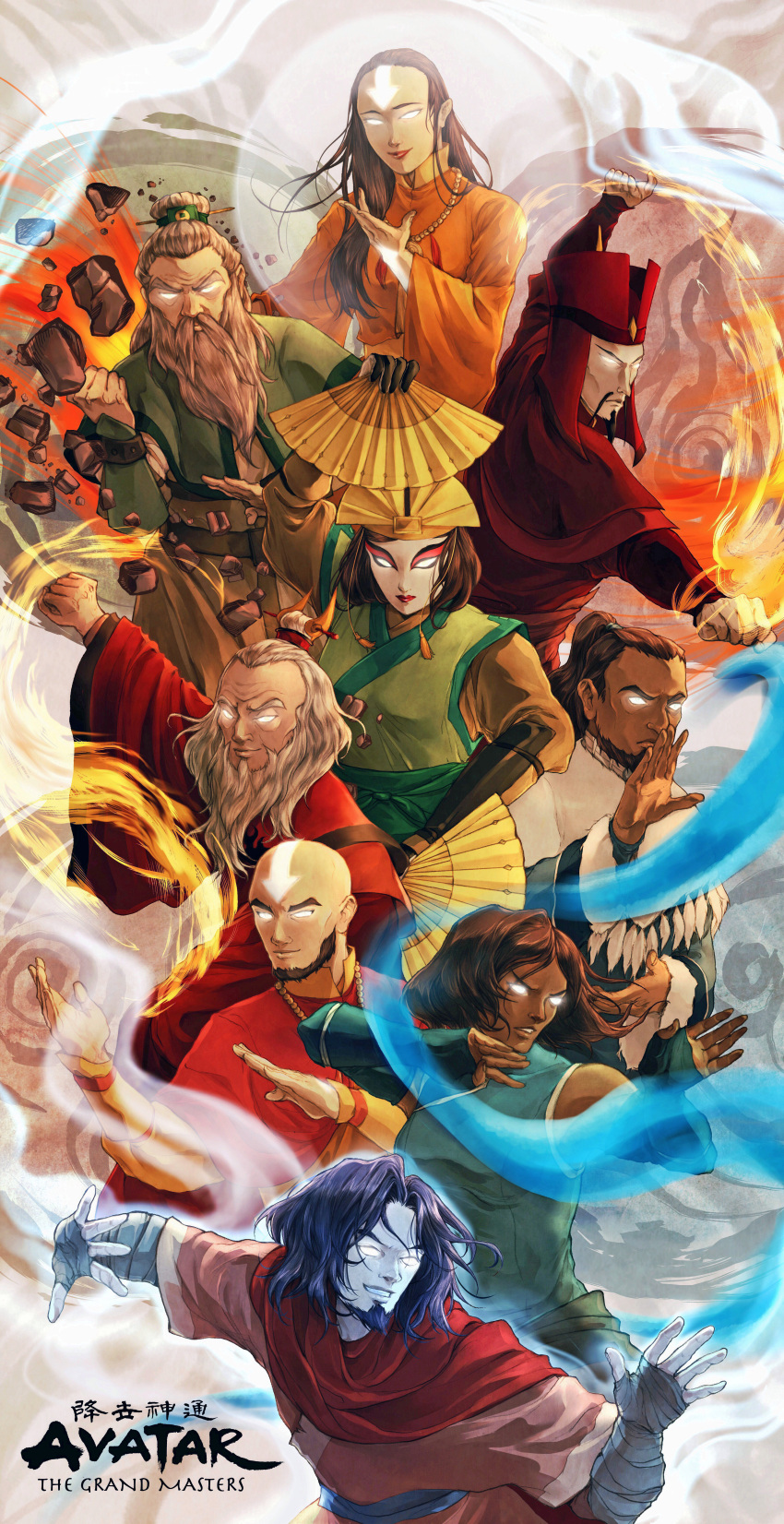 3girls, 6+boys, aang, absurdres, avatar:_the_last_airbender, avatar_legends, beard, black_hair