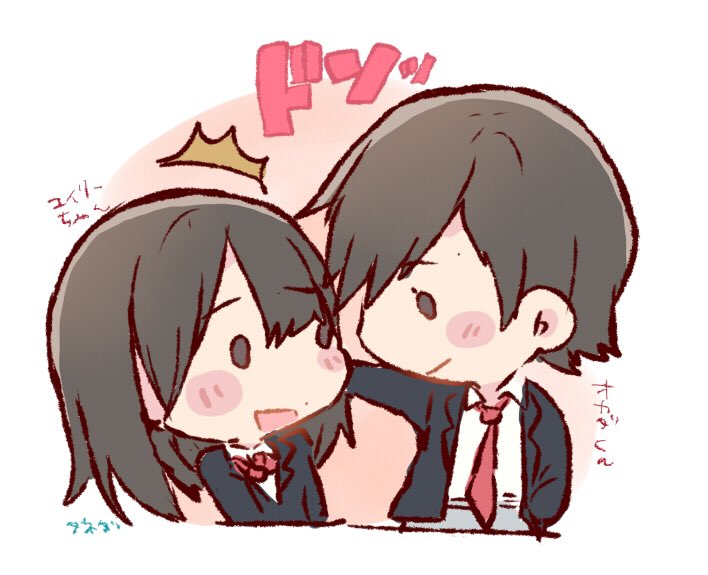 /\/\/\, 2girls, akb48, artist_name, black_hair, blazer, blush, bow