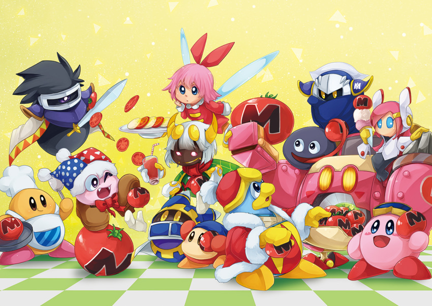 bandana_waddle_dee, caprese_salad, checkered, checkered_floor, chef_hat, chef_kawasaki, dark_matter, darkpot