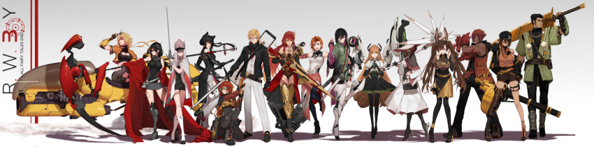5boys, 6+girls, :d, abs, ahoge, alternate_costume, alternate_hair_length, alternate_hairstyle