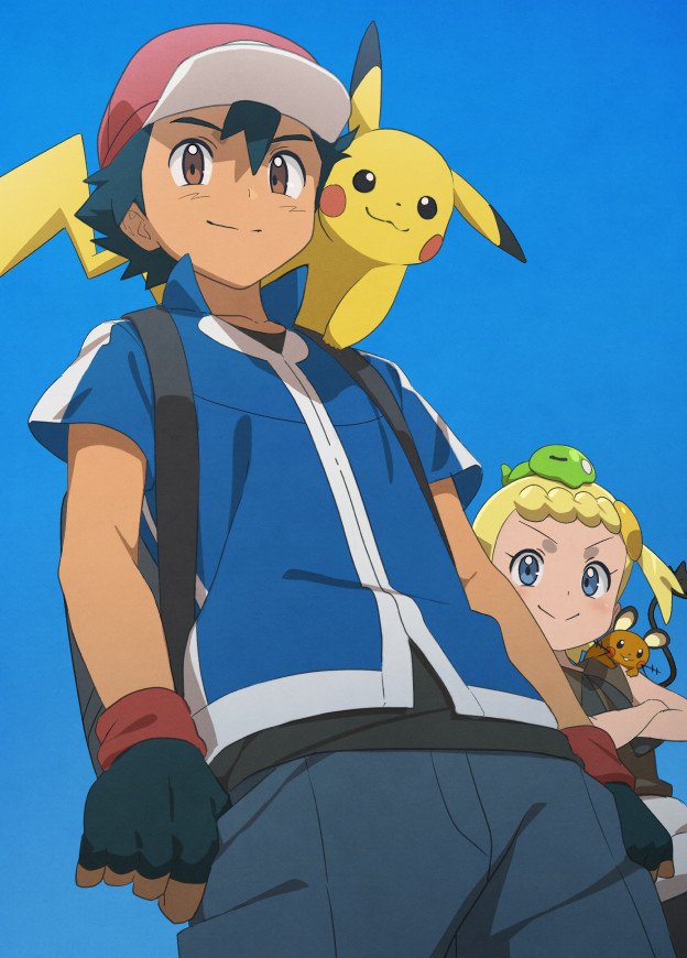 1boy, 1girl, black_hair, blonde_hair, blue_eyes, brown_eyes, creatures_(company), dedenne