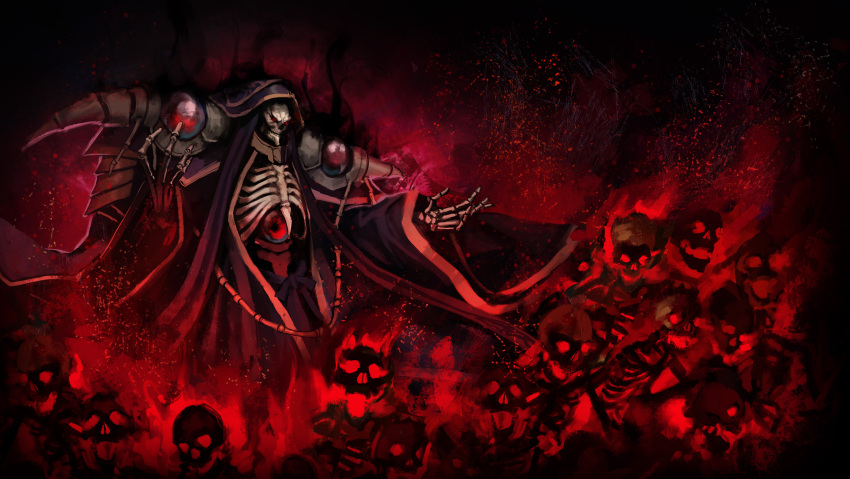 ainz_ooal_gown, da_(dsasd751), highres, lich, outstretched_arms, overlord_(maruyama), shoulder_armor, skeleton