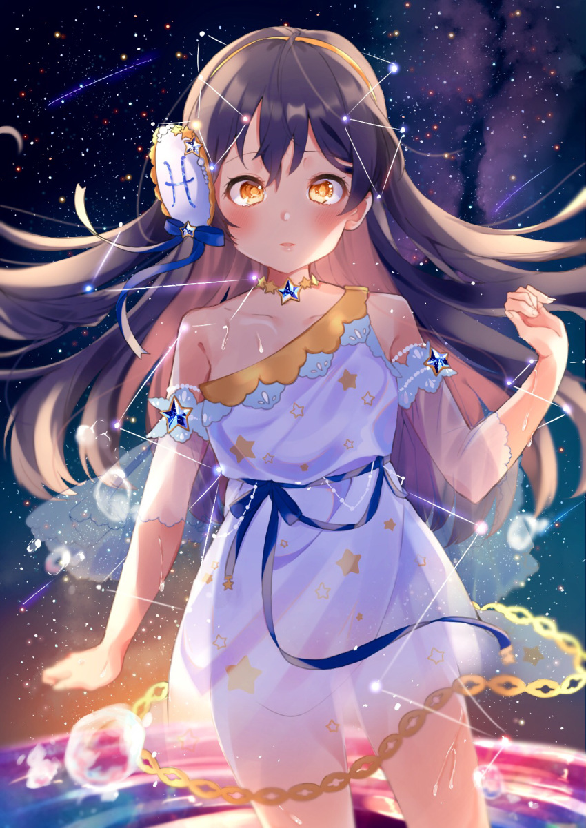 1girl, bangs, bare_shoulders, blue_hair, blush, collarbone, commentary_request, cowboy_shot