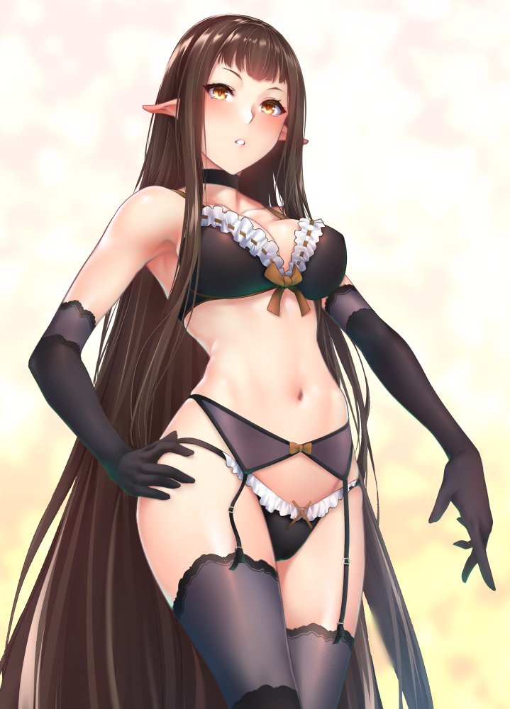 1girl, black_choker, blush, bra, breasts, brown_eyes, brown_hair, character_request
