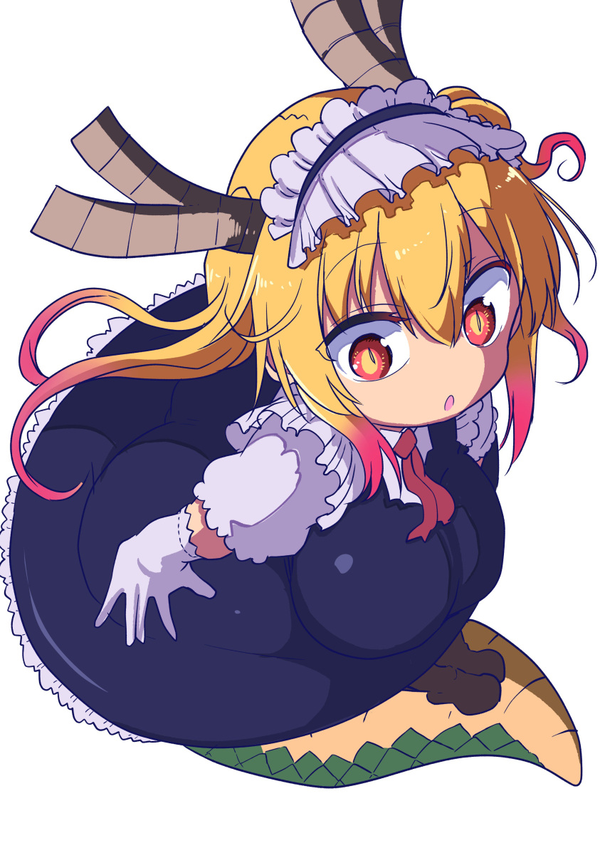 1girl, \||/, absurdres, bangs, breasts, brown_horns, chibi, colored_eyelashes