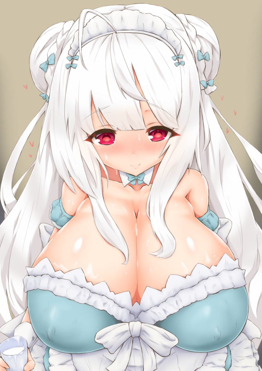 1girl, ahoge, apron, azur_lane, bangs, bare_shoulders, bea_(adfhbcf4326), blue_bow