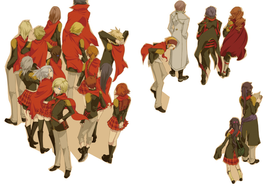 6+boys, 6+girls, ace_(fft-0), akademeia_uniform, black_hair, black_legwear, blonde_hair, brown_hair