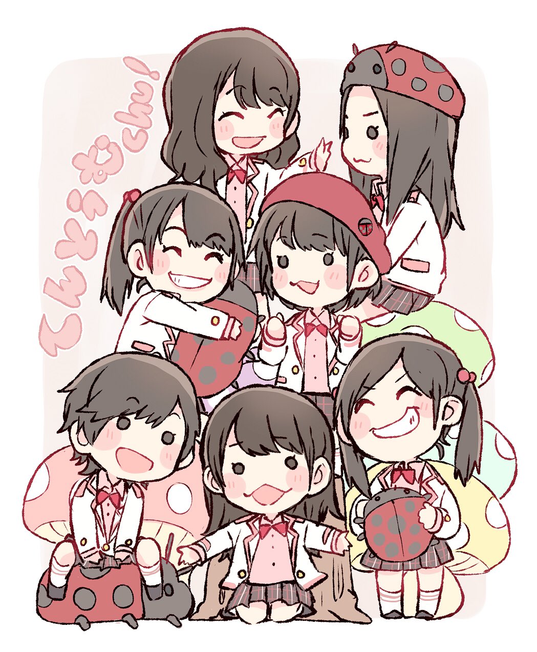 6+girls, :<>, :3, :d, ^_^, akb48, animal_hat, bangs