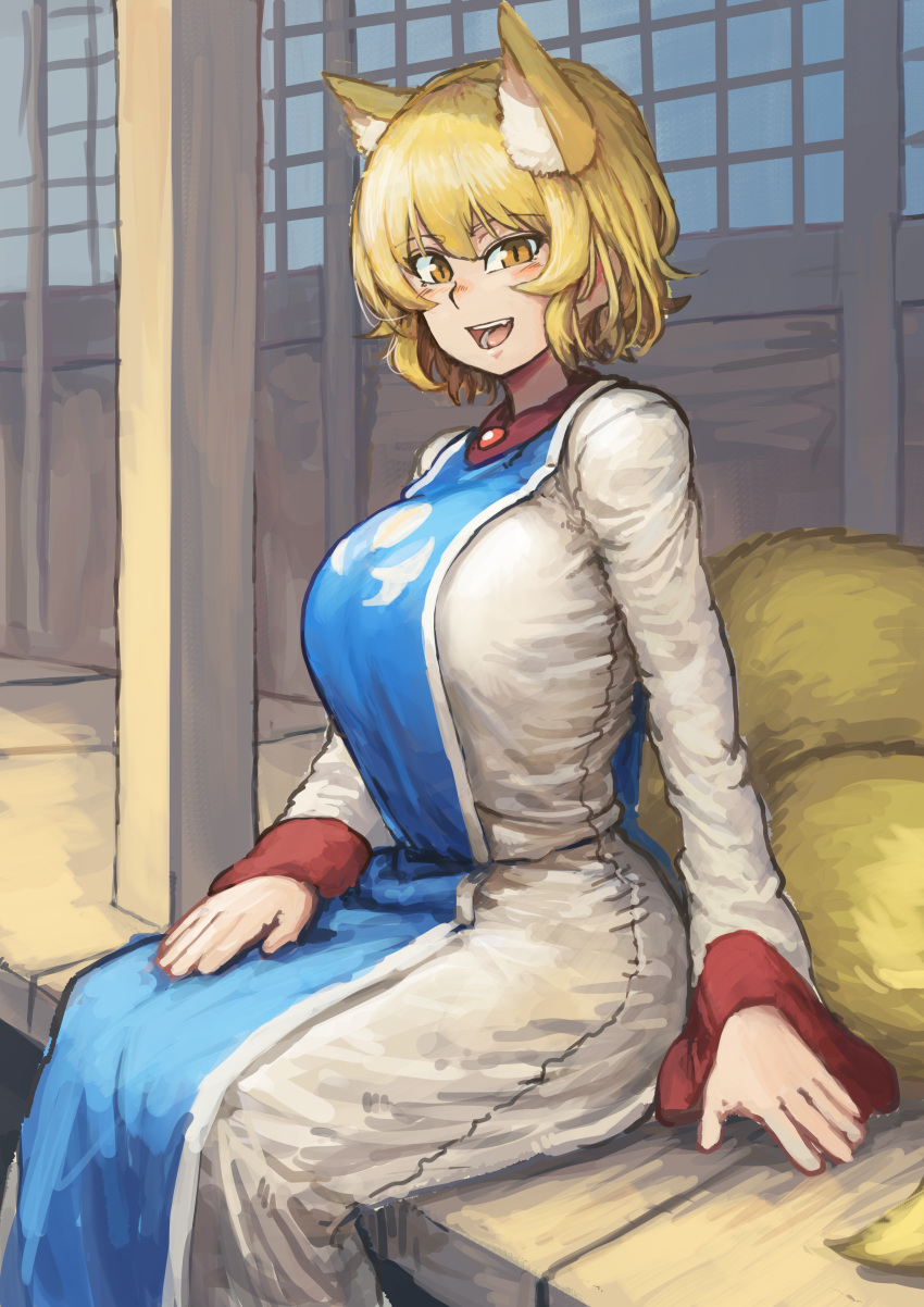 1girl, absurdres, adapted_costume, alternate_eye_color, animal_ears, bangs, blonde_hair, blush