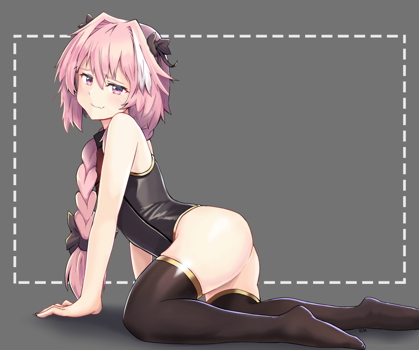 1boy, absurdres, all_fours, ass, astolfo_(fate), bangs, bare_arms, bare_shoulders