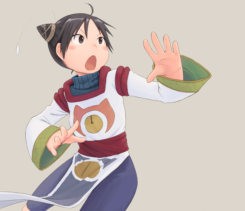 :o, bad_id, brown_eyes, brown_hair, bun, double_bun, fighting_pose, fighting_stance